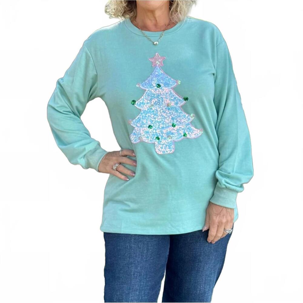 NEW SOUTHERN GRACE holiday sweatshirts in sequin tree patch